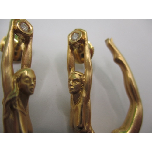 48 - A pair of vintage 18ct yellow gold and diamond earrings in the form of an art deco style trapeze art... 