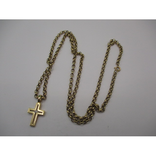 64 - A 9ct yellow gold necklace chain with an 18ct diamond set cross pendant, approx. linear length 60cm,... 