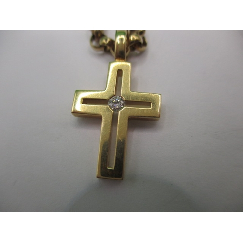 64 - A 9ct yellow gold necklace chain with an 18ct diamond set cross pendant, approx. linear length 60cm,... 