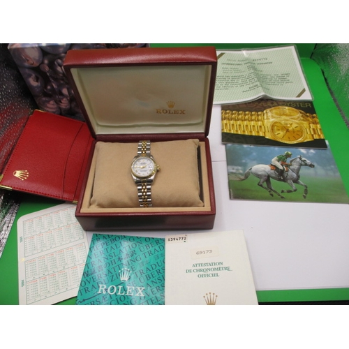 80 - A 1994 ladies Rolex Datejust watch with bi-metal bracelet, with box and paperwork, one owner from ne... 