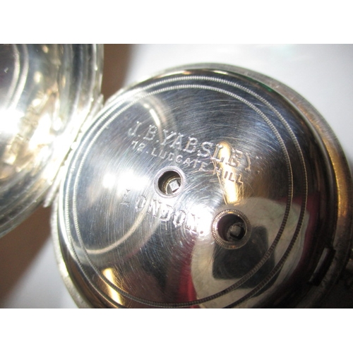 87 - A vintage fine silver cased pocket watch, no key so not tested as to function, a silver pill pot and... 