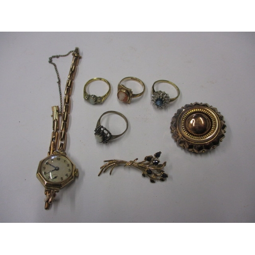 67 - A parcel of gold and yellow metal jewellery, one ring marked 18ct others marked for 9ct, all in used... 