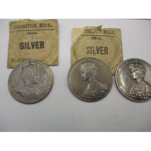 251 - Three Royal Mint silver coronation medals, two with original paper sleeve, dated 1902 and 1911