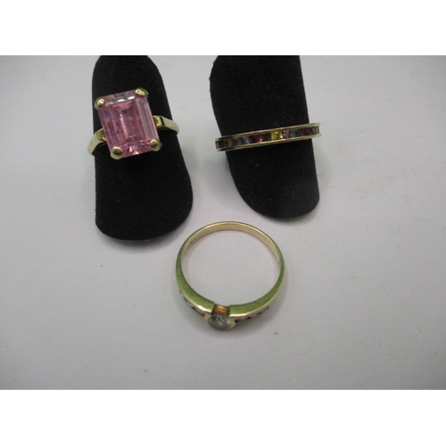 35 - Three 9ct yellow gold dress rings, all size ‘N+’, approx. gross parcel weight 6.4g, all in useable p... 