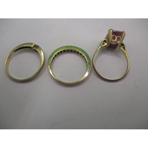 35 - Three 9ct yellow gold dress rings, all size ‘N+’, approx. gross parcel weight 6.4g, all in useable p... 