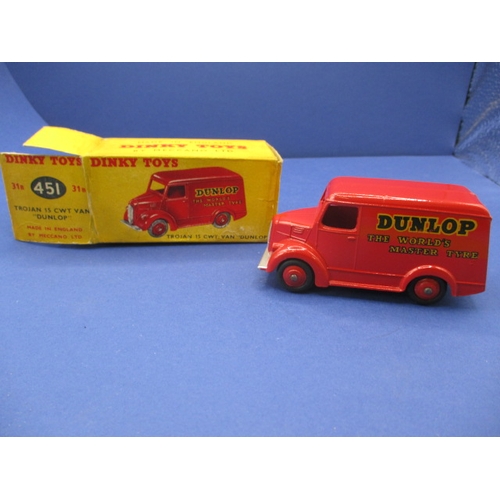 248 - A Dinky Toys 451 Trojan 15 CWT van for Dunlop tyres, with original box which has had flap re-stuck, ... 