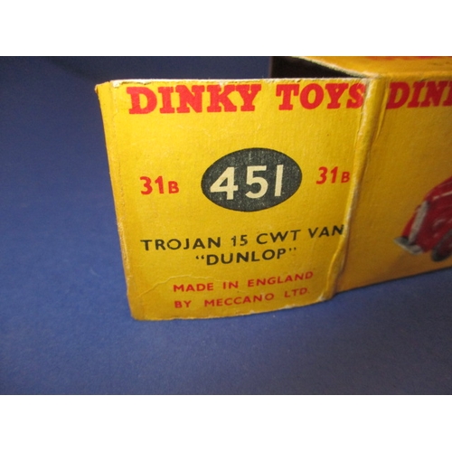 248 - A Dinky Toys 451 Trojan 15 CWT van for Dunlop tyres, with original box which has had flap re-stuck, ... 