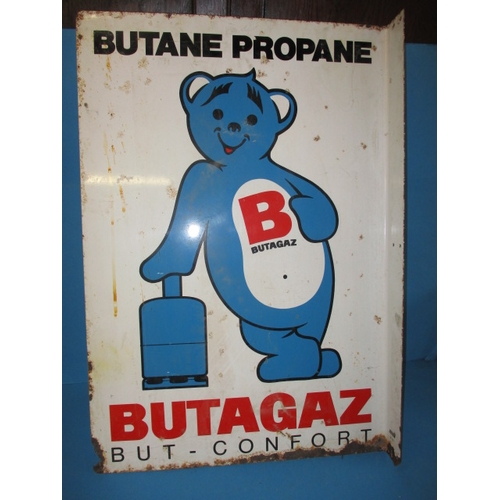 333 - A vintage double sided advertising sign for BUTAGAZ, having some rust to edges and general age-relat... 