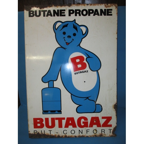 333 - A vintage double sided advertising sign for BUTAGAZ, having some rust to edges and general age-relat... 