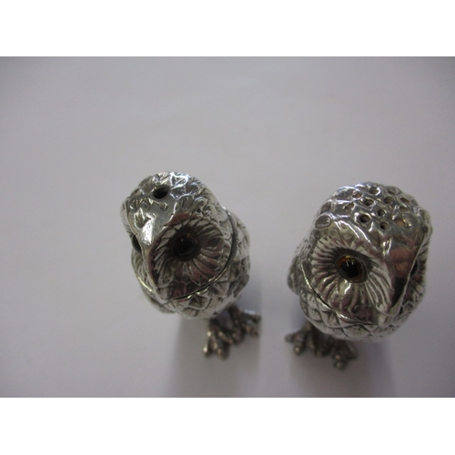 171 - Cast sterling silver owl salt and pepper pots, makers mark for PJM, approx. parcel weight 112.5g, ap... 