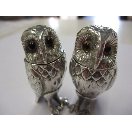 171 - Cast sterling silver owl salt and pepper pots, makers mark for PJM, approx. parcel weight 112.5g, ap... 