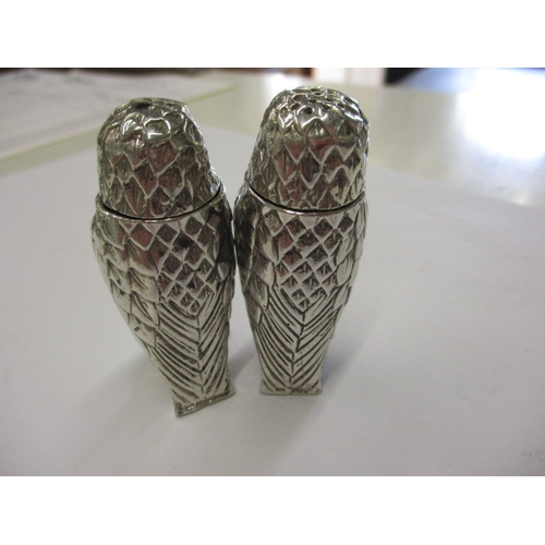 171 - Cast sterling silver owl salt and pepper pots, makers mark for PJM, approx. parcel weight 112.5g, ap... 