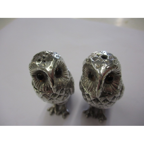 185 - Cast sterling silver owl salt and pepper pots, makers mark for PJM, approx. parcel weight 111.4g, ap... 