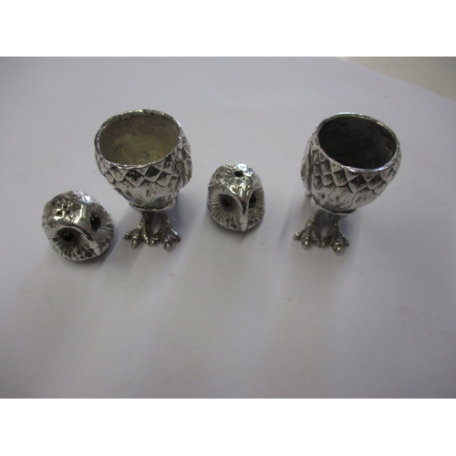 185 - Cast sterling silver owl salt and pepper pots, makers mark for PJM, approx. parcel weight 111.4g, ap... 