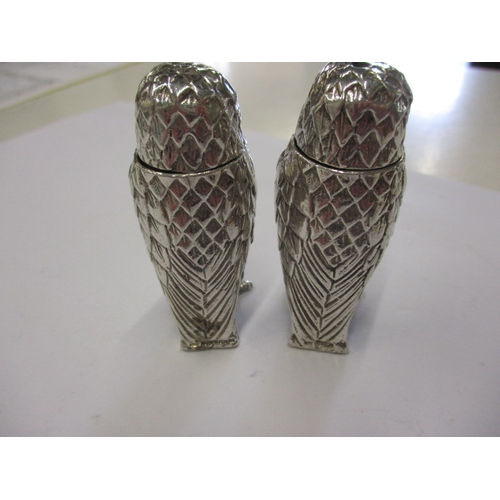 185 - Cast sterling silver owl salt and pepper pots, makers mark for PJM, approx. parcel weight 111.4g, ap... 