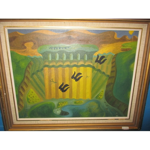 326 - Landscape No124 Peter Henry Charls Hurn oil on canvas board, approx. frame size 64x52cm, in used con... 