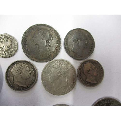 156 - A parcel of Georgian and later coins, to include silver and part-silver examples and a Russian coppe... 