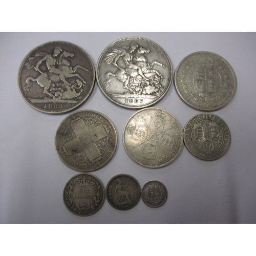 157 - A quantity of Victorian silver coins, all circulated various grades and denominations from 1 ½ d to ... 