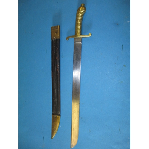 F A Hermese, Solingen brass hilted sword, with scabbard, approx. overall length 61.5cm in used condition with some nips to blade