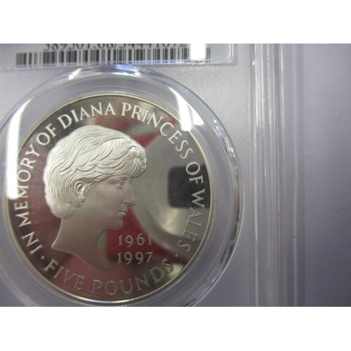 158 - A 1999 silver commemorative five pound coin, in PCGS plastic capsule