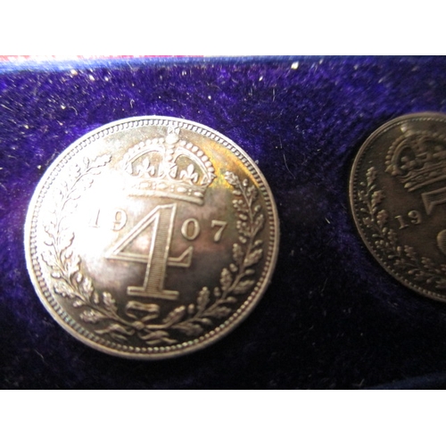 160 - An Edward VII 1907 cased set of 4 maundy silver coins, in red case, all uncirculated condition