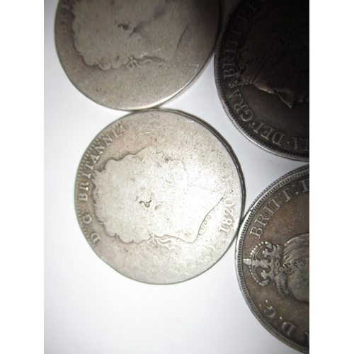 159 - Two George III silver crowns and three Victorian silver crowns, crowns, the George examples well wor... 