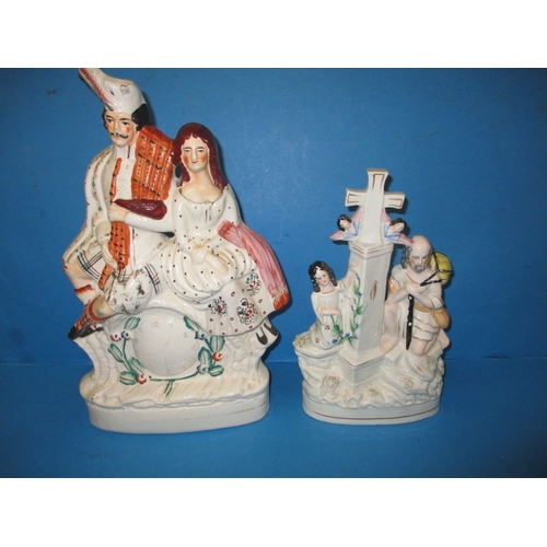 291 - 7 Antique Staffordshire flat back figures, approx. height of largest 47cm The boy with flower basket... 