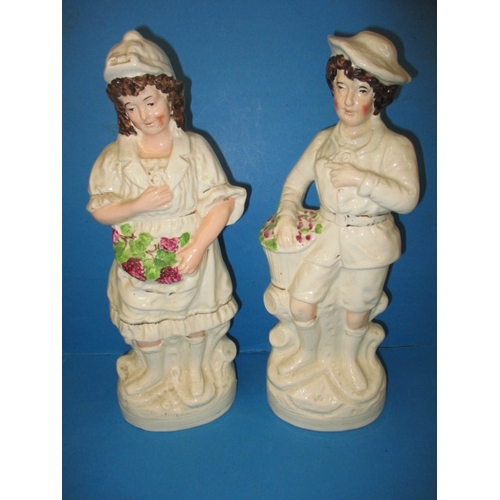 291 - 7 Antique Staffordshire flat back figures, approx. height of largest 47cm The boy with flower basket... 