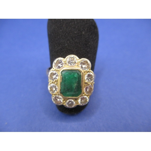 25 - An antique 18ct yellow gold diamond and emerald ring, approx. ring size ‘N’ set with 10 diamonds and... 