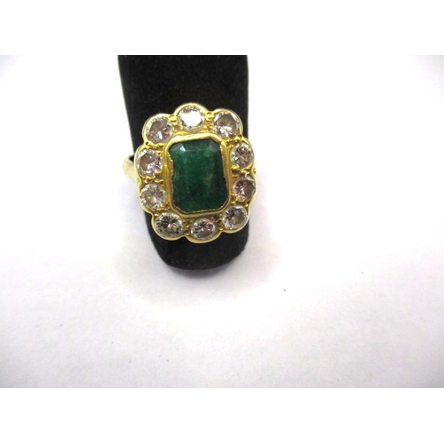 25 - An antique 18ct yellow gold diamond and emerald ring, approx. ring size ‘N’ set with 10 diamonds and... 