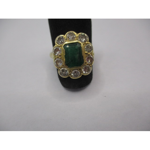 25 - An antique 18ct yellow gold diamond and emerald ring, approx. ring size ‘N’ set with 10 diamonds and... 