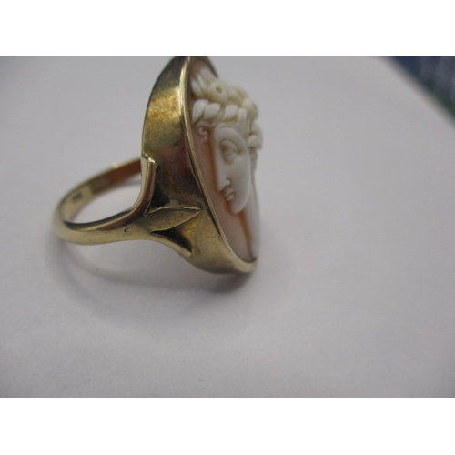 26 - A 9ct yellow gold cameo ring, approx. ring size ‘S’ approx. weight 7.2g with a well carved shell cam... 