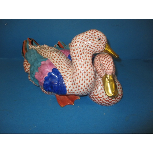 289 - A Herend pottery duck sculpture, hand painted, approx. length 38cm in good pre-owned condition with ... 