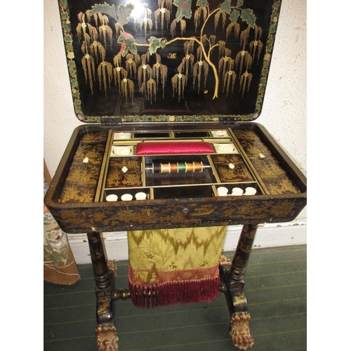 315 - A regency oriental lacquer ware work table, with near complete fitted interior and accoutrements. Ap... 