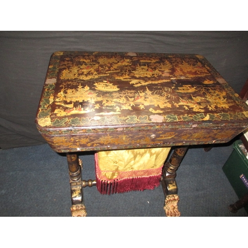 315 - A regency oriental lacquer ware work table, with near complete fitted interior and accoutrements. Ap... 