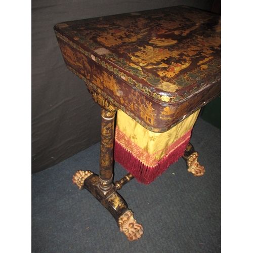 315 - A regency oriental lacquer ware work table, with near complete fitted interior and accoutrements. Ap... 