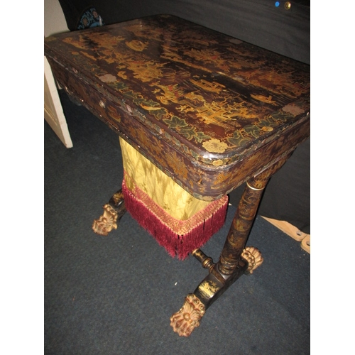 315 - A regency oriental lacquer ware work table, with near complete fitted interior and accoutrements. Ap... 