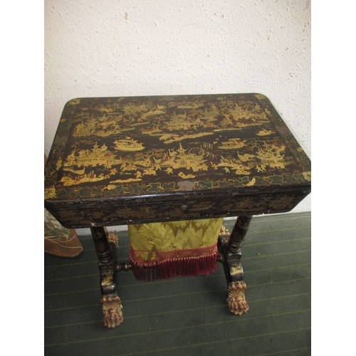 315 - A regency oriental lacquer ware work table, with near complete fitted interior and accoutrements. Ap... 