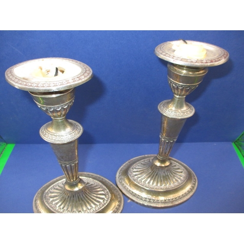 177 - A pair of 19th century silver candlesticks, approx. height 19.5cm in the neoclassical style, London ... 