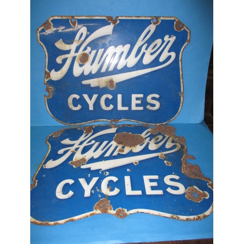 338 - Two antique Humber Cycles enamel advertising signs, approx. size 61x46cm both having age-related rus... 