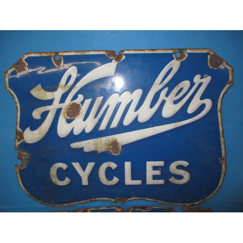 338 - Two antique Humber Cycles enamel advertising signs, approx. size 61x46cm both having age-related rus... 