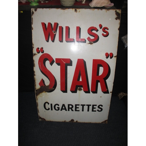 335 - An early 20th century enamel advertising sign for Wills star cigarettes, approx. size 91x61cm having... 