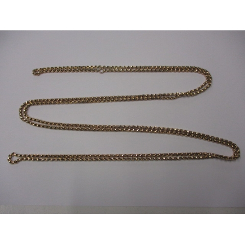 59 - A vintage 9ct gold muff chain, approx. linear length 157cm, approx. weight 28g in good useable pre-o... 