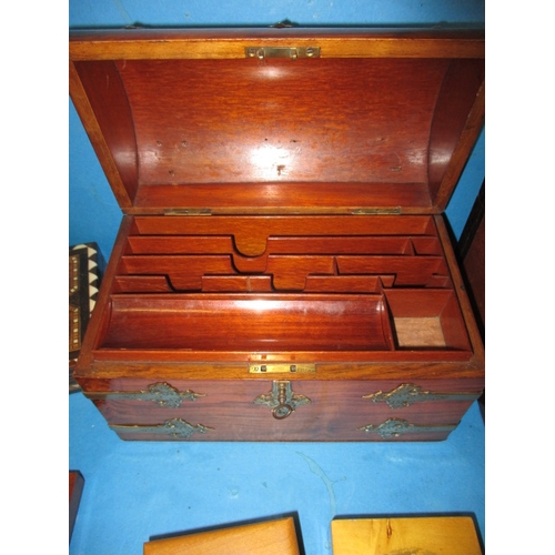 298 - A quantity of treen items, to include antique tea caddies, a stationary box and Mauchline ware boxes... 