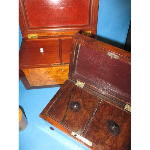 298 - A quantity of treen items, to include antique tea caddies, a stationary box and Mauchline ware boxes... 