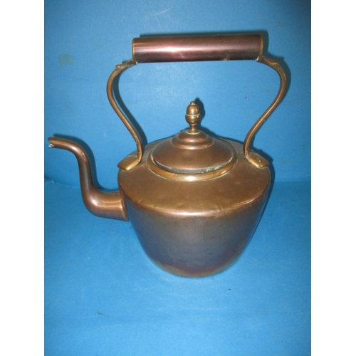 299 - A parcel of antique and later copper items to include an arts and craft tea caddy and jelly moulds, ... 