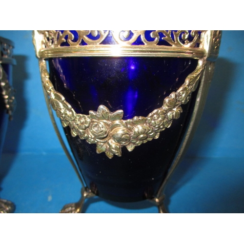 169 - A pair of Regency silver mounted blue glass bonbon dishes, hallmark date 1809, in good condition wit... 