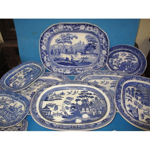 290 - A parcel of 19th century and later blue & white pottery platters, all in used condition, some minor ... 