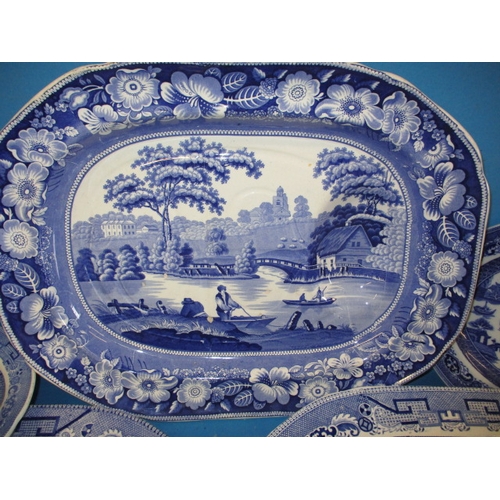 290 - A parcel of 19th century and later blue & white pottery platters, all in used condition, some minor ... 