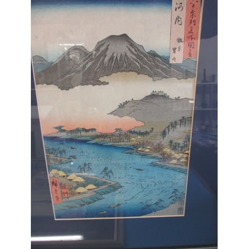 323 - Three mid-19th century Japanese hand coloured wood block pictures by Hiroshige (1797-1858) in later ... 